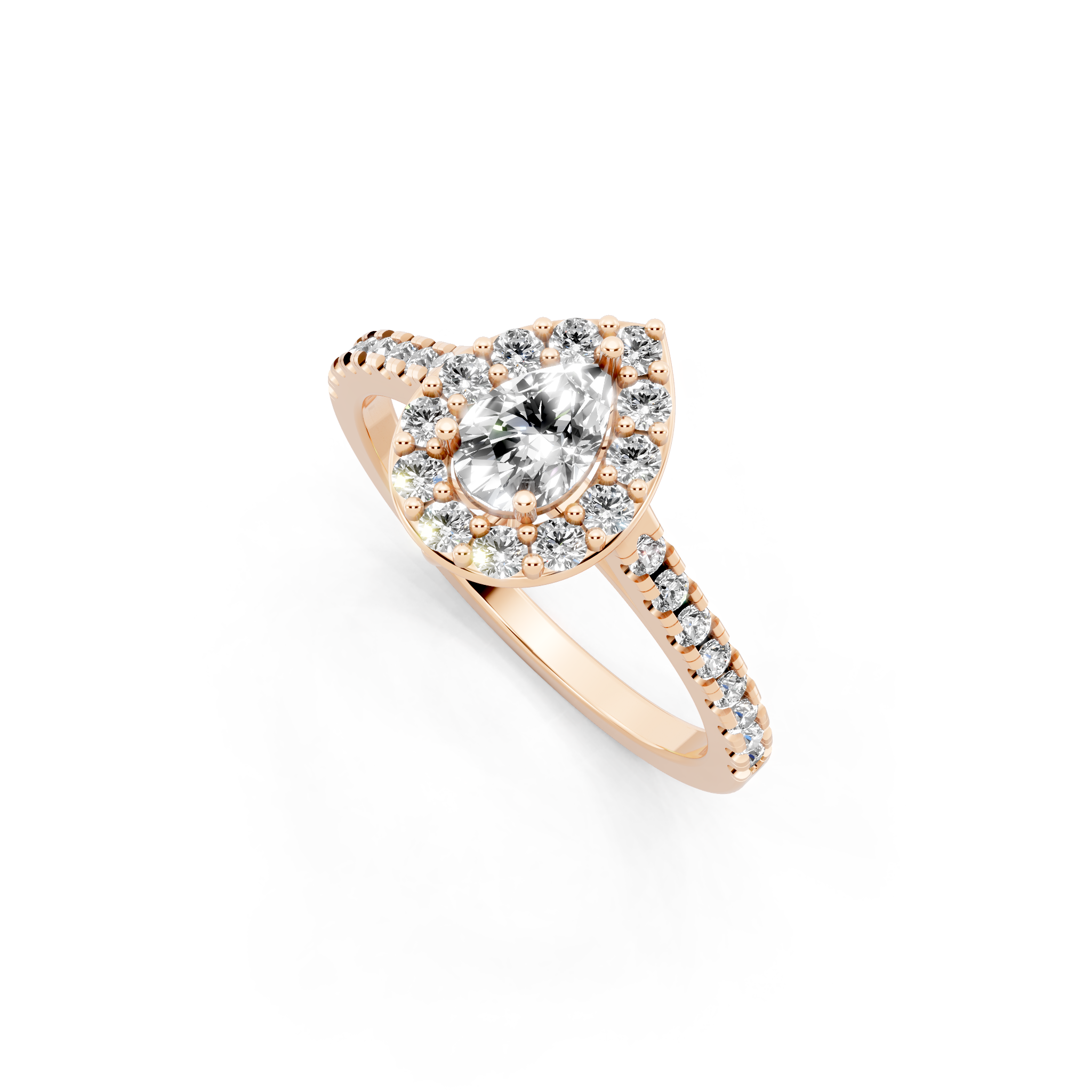 Aurelia Teardrop Halo Pavé Ring with Pear & Round Brilliant Cut Lab Created Diamond