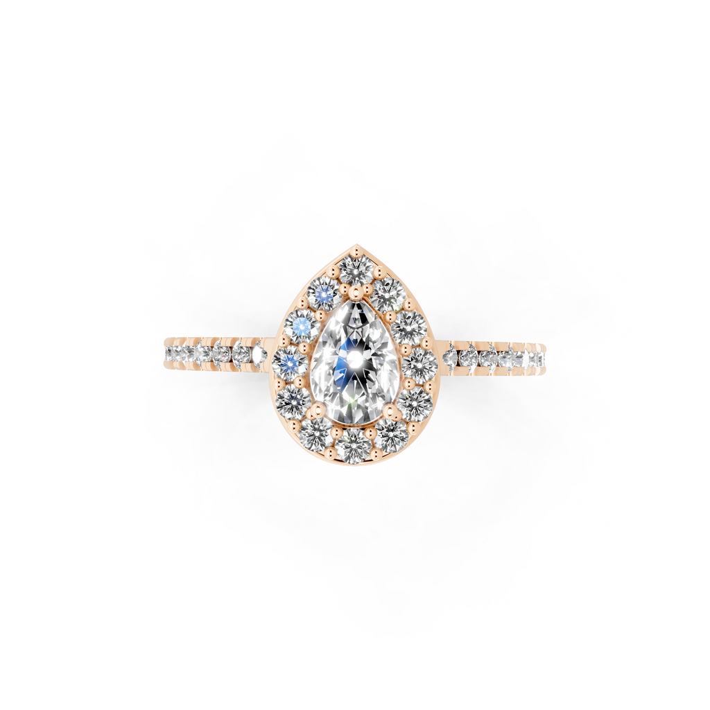 Aurelia Teardrop Halo Pavé Ring with Pear & Round Brilliant Cut Lab Created Diamond