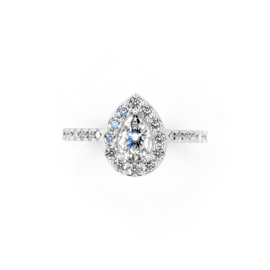 Aurelia Teardrop Halo Pavé Ring with Pear & Round Brilliant Cut Lab Created Diamond