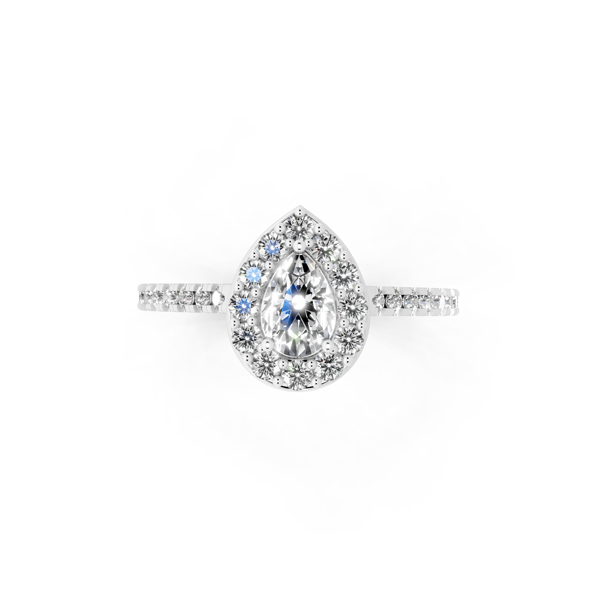 Aurelia Teardrop Halo Pavé Ring with Pear & Round Brilliant Cut Lab Created Diamond