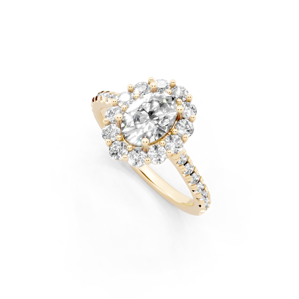 Unique Oval Halo Lab Grown Diamond Engagement Ring with Pave Band