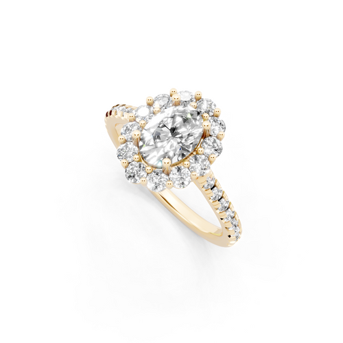 Unique Oval Halo Lab Grown Diamond Engagement Ring with Pave Band