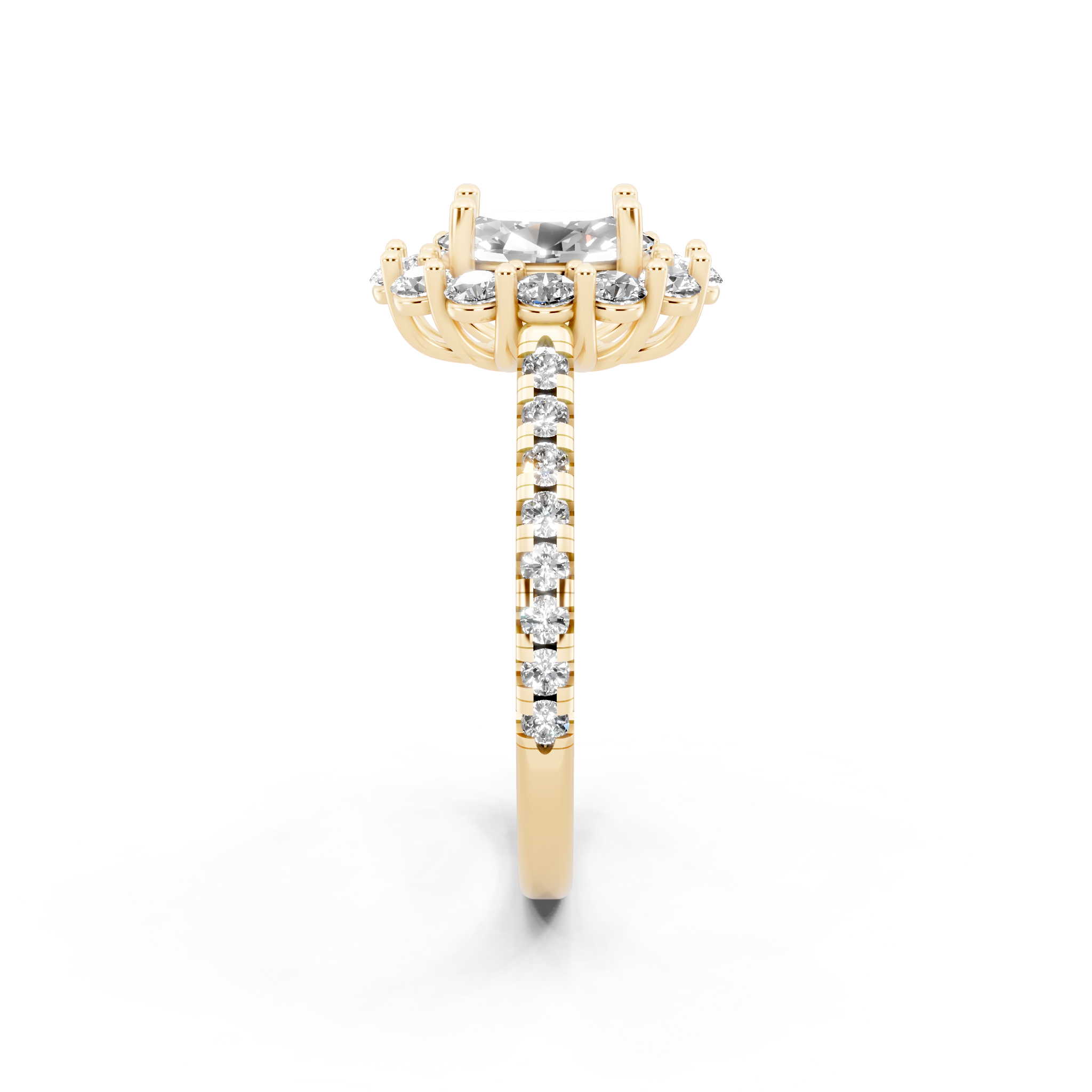 Unique Oval Halo Lab Grown Diamond Engagement Ring with Pave Band