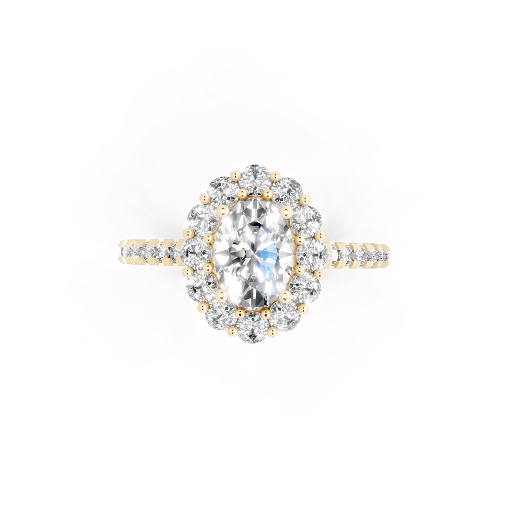 Unique Oval Halo Lab Grown Diamond Engagement Ring with Pave Band