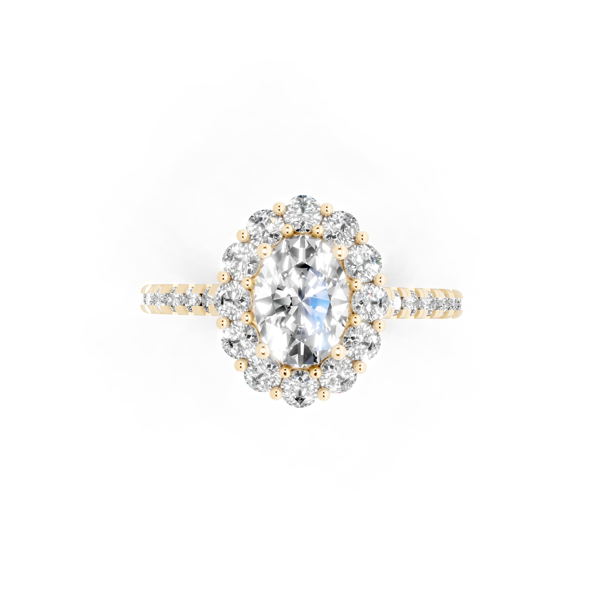 Unique Oval Halo Lab Grown Diamond Engagement Ring with Pave Band