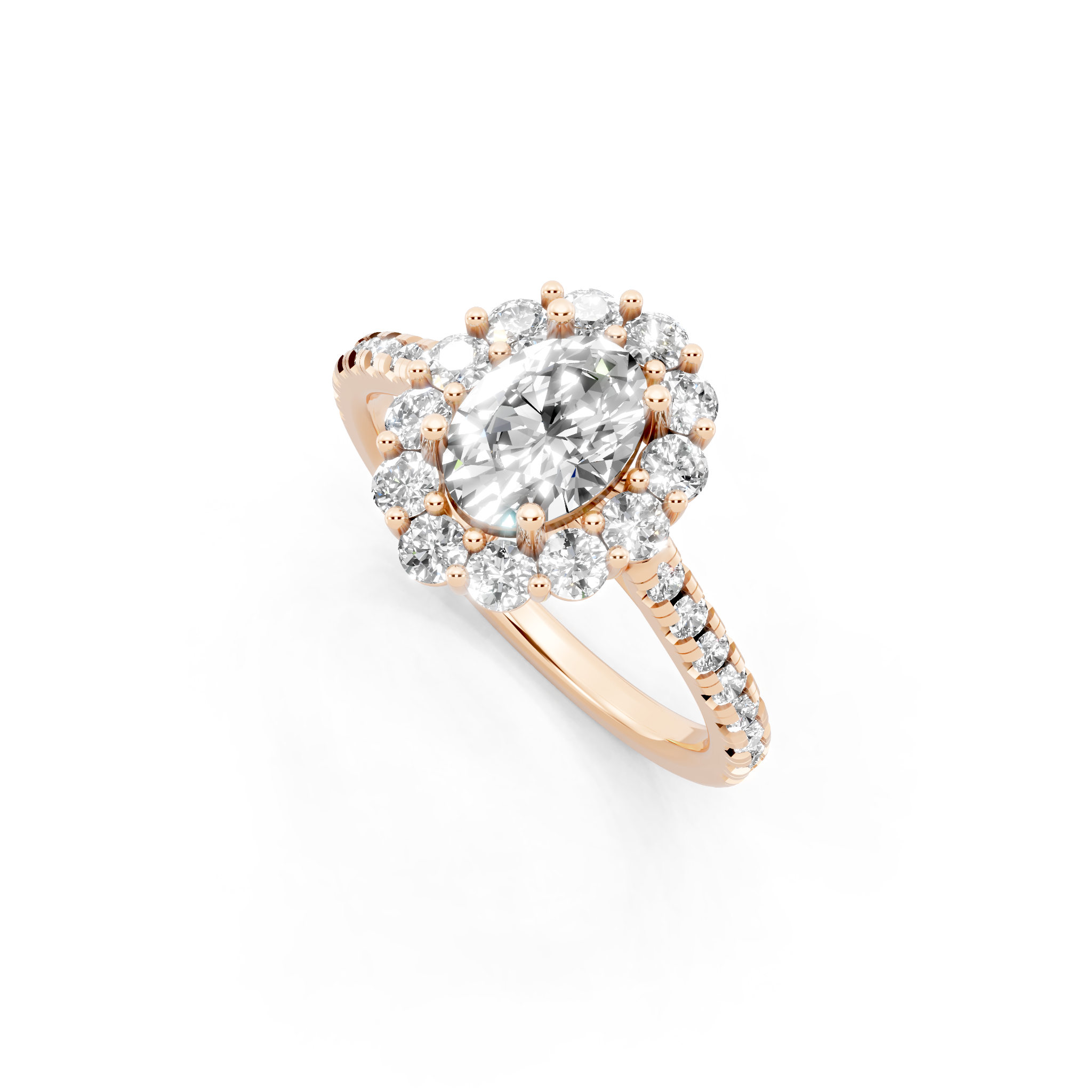 Unique Oval Halo Lab Grown Diamond Engagement Ring with Pave Band
