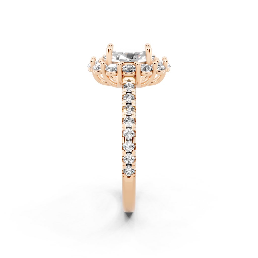 Unique Oval Halo Lab Grown Diamond Engagement Ring with Pave Band