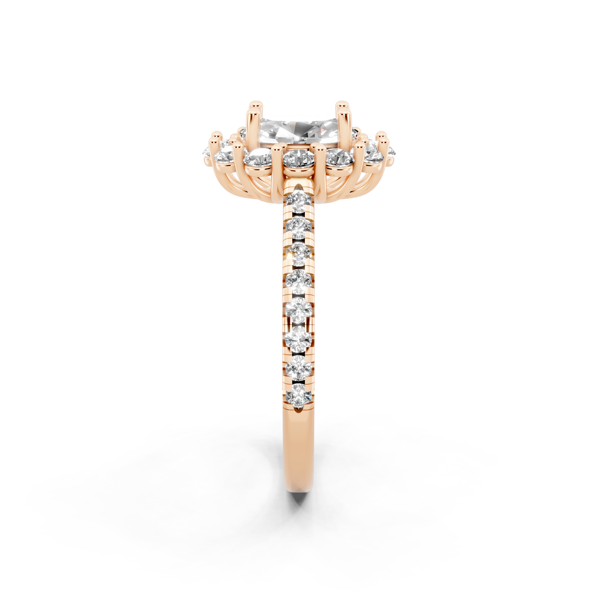 Unique Oval Halo Lab Grown Diamond Engagement Ring with Pave Band