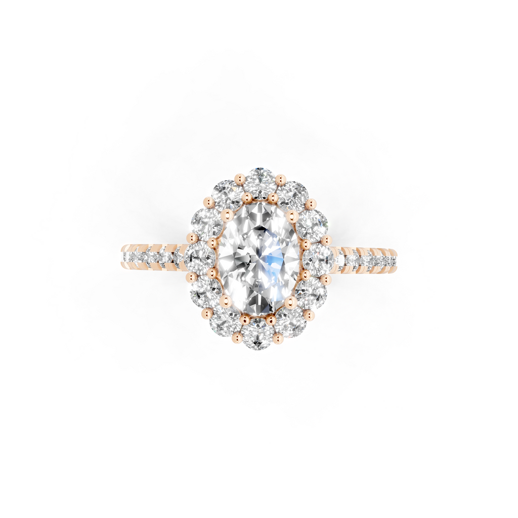 Unique Oval Halo Lab Grown Diamond Engagement Ring with Pave Band