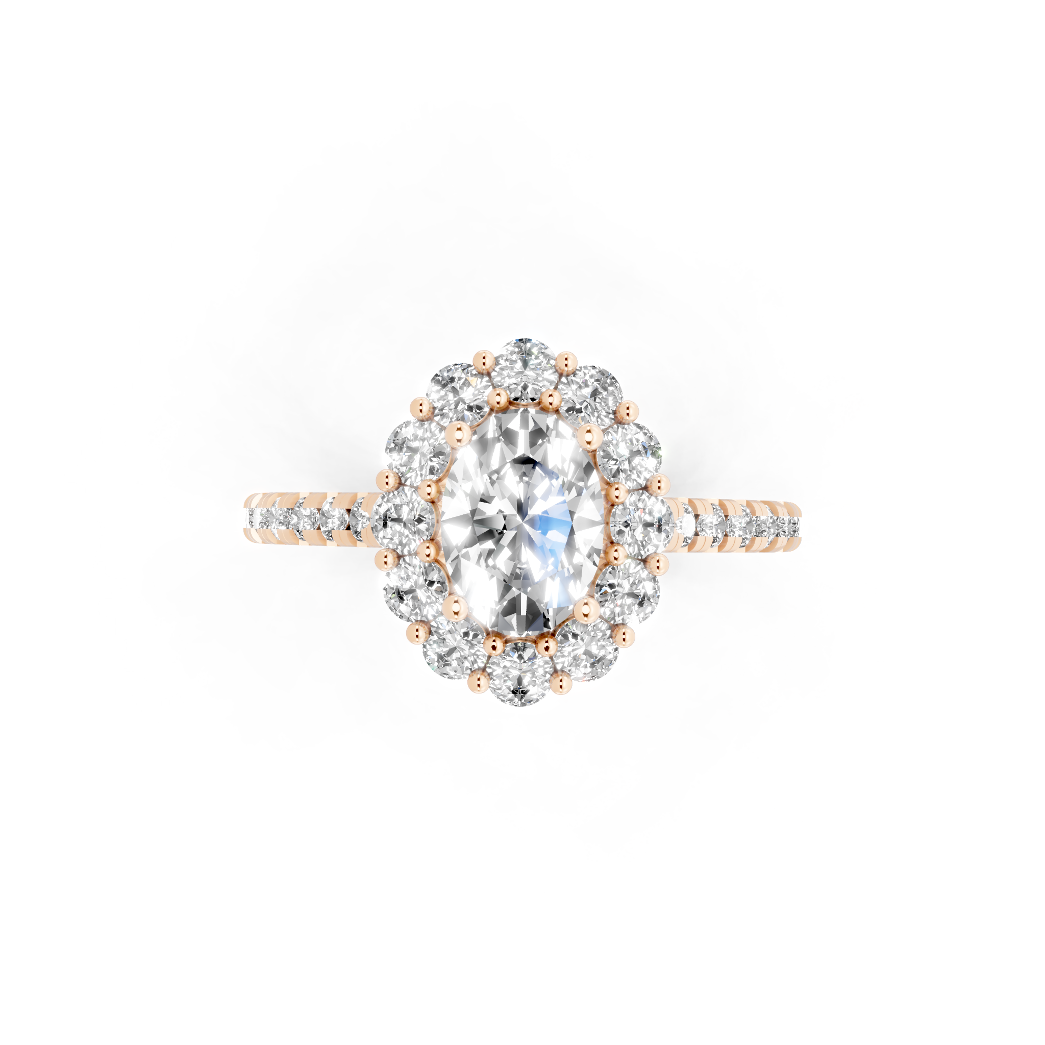 Unique Oval Halo Lab Grown Diamond Engagement Ring with Pave Band