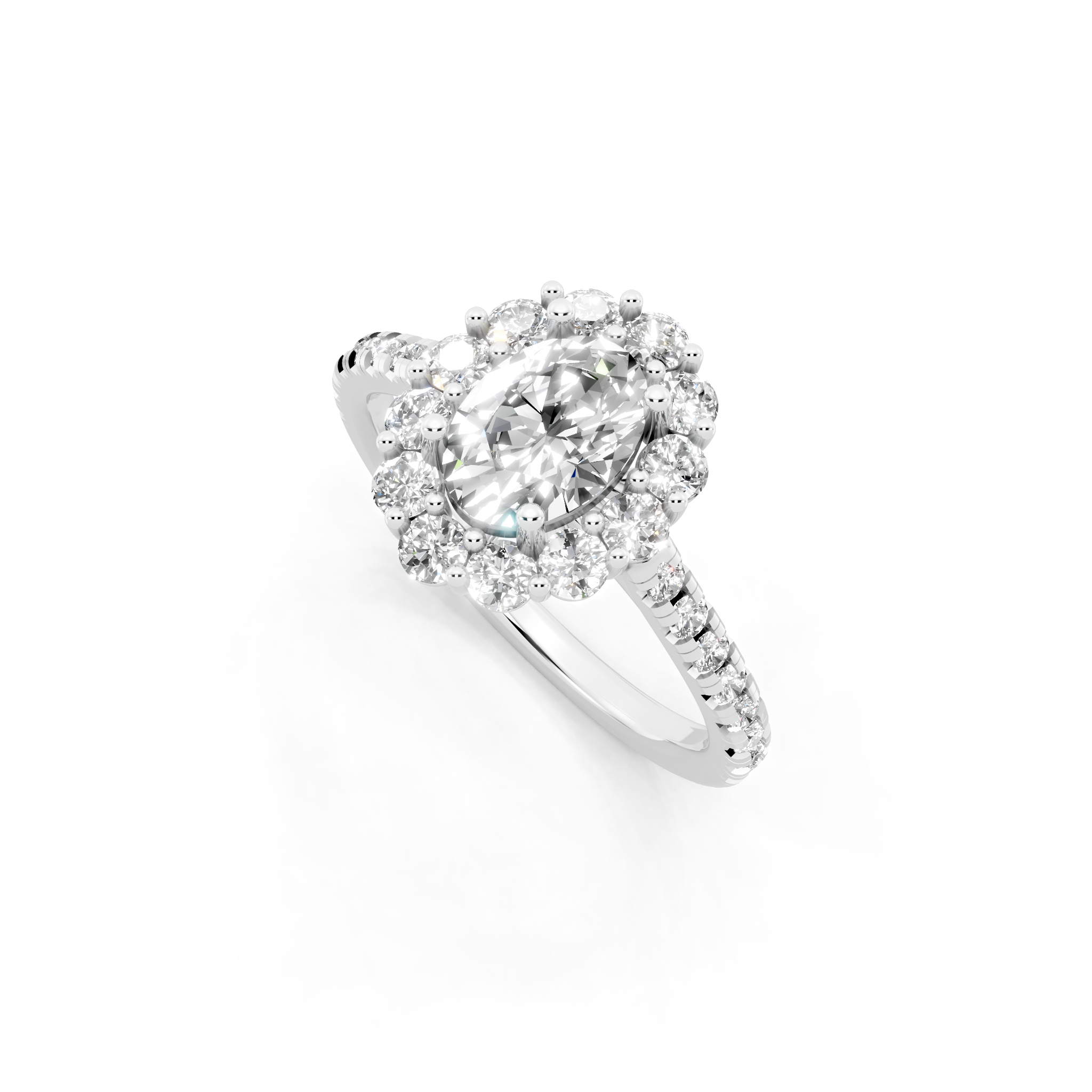Unique Oval Halo Lab Grown Diamond Engagement Ring with Pave Band