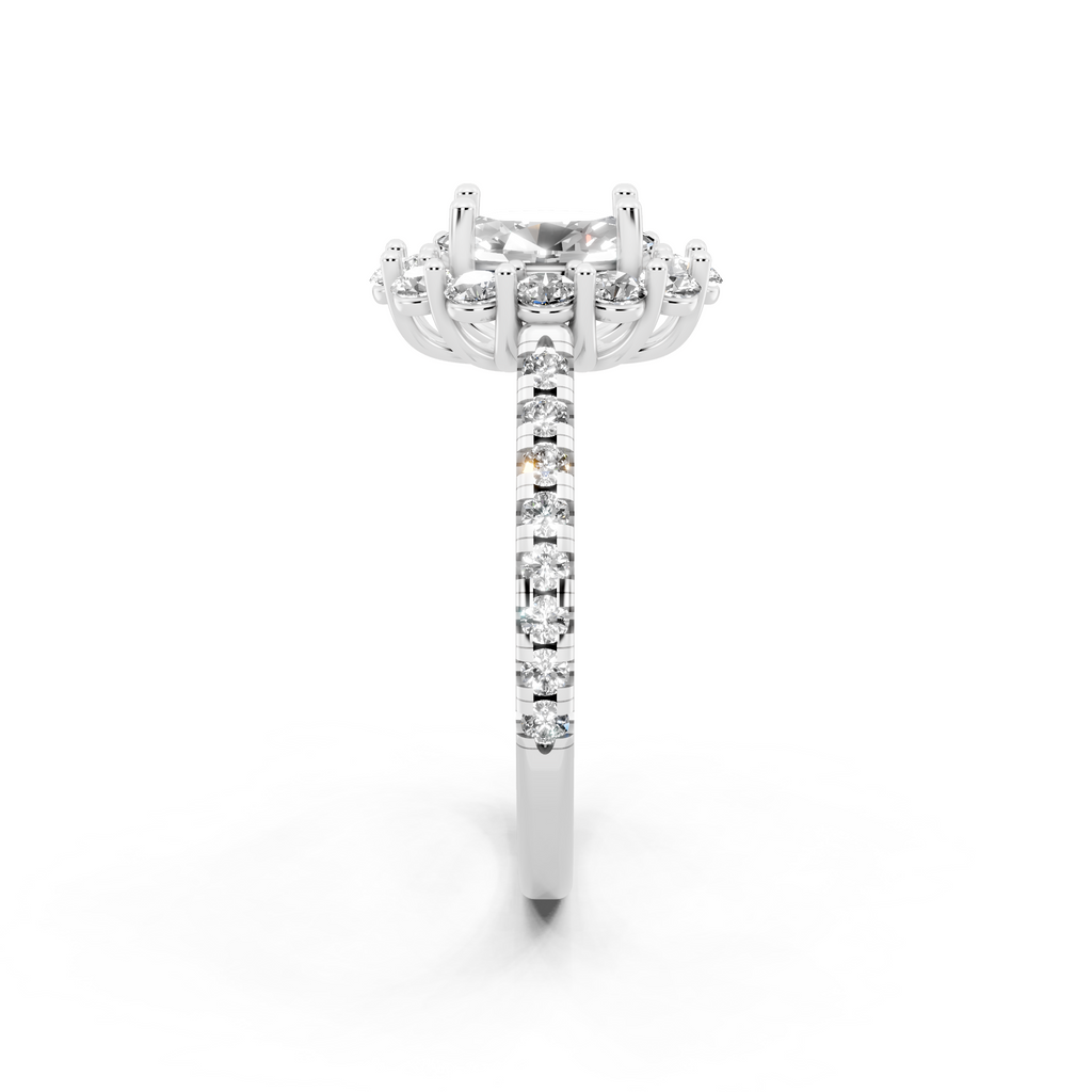 Unique Oval Halo Lab Grown Diamond Engagement Ring with Pave Band