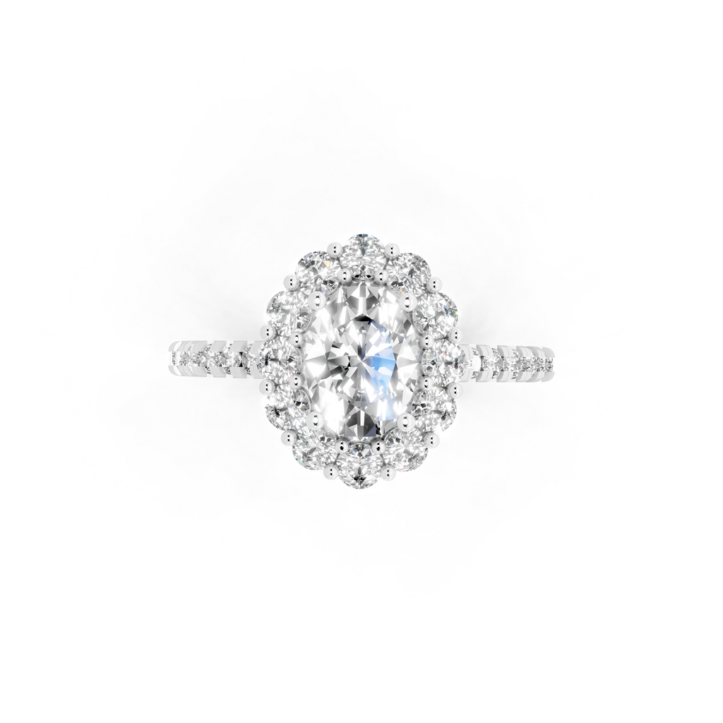 Unique Oval Halo Lab Grown Diamond Engagement Ring with Pave Band