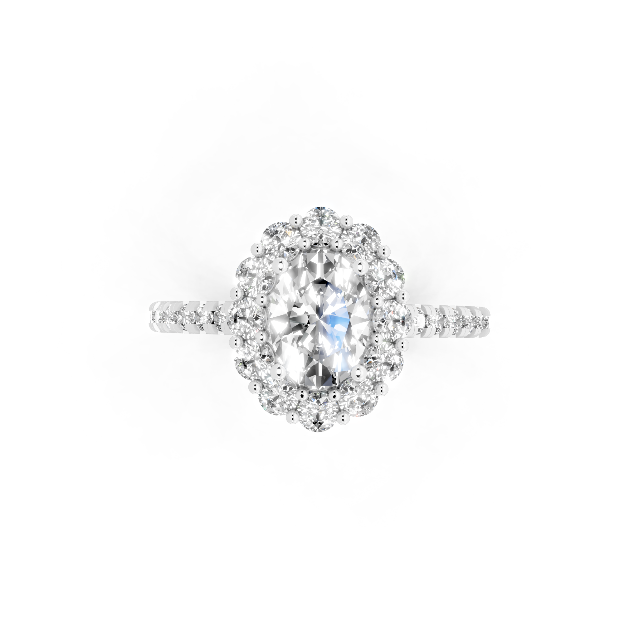 Unique Oval Halo Lab Grown Diamond Engagement Ring with Pave Band