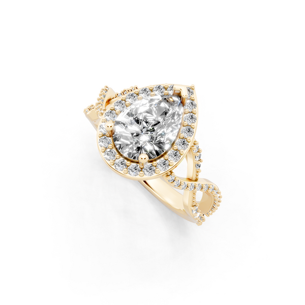 Luxury Pear Shaped Lab Grown Diamond Ring with Halo & Twist Pave Sparkle