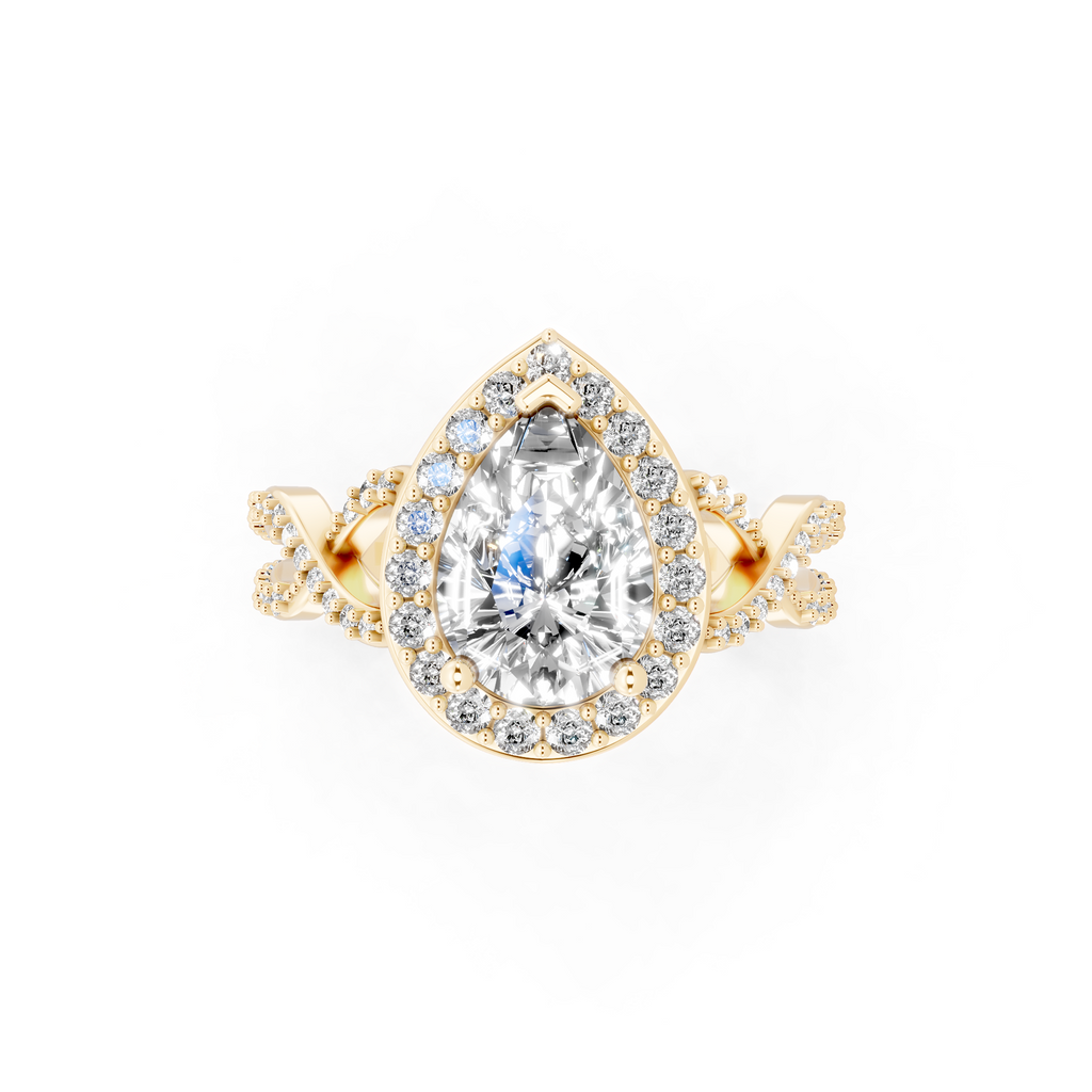 Luxury Pear Shaped Lab Grown Diamond Ring with Halo & Twist Pave Sparkle