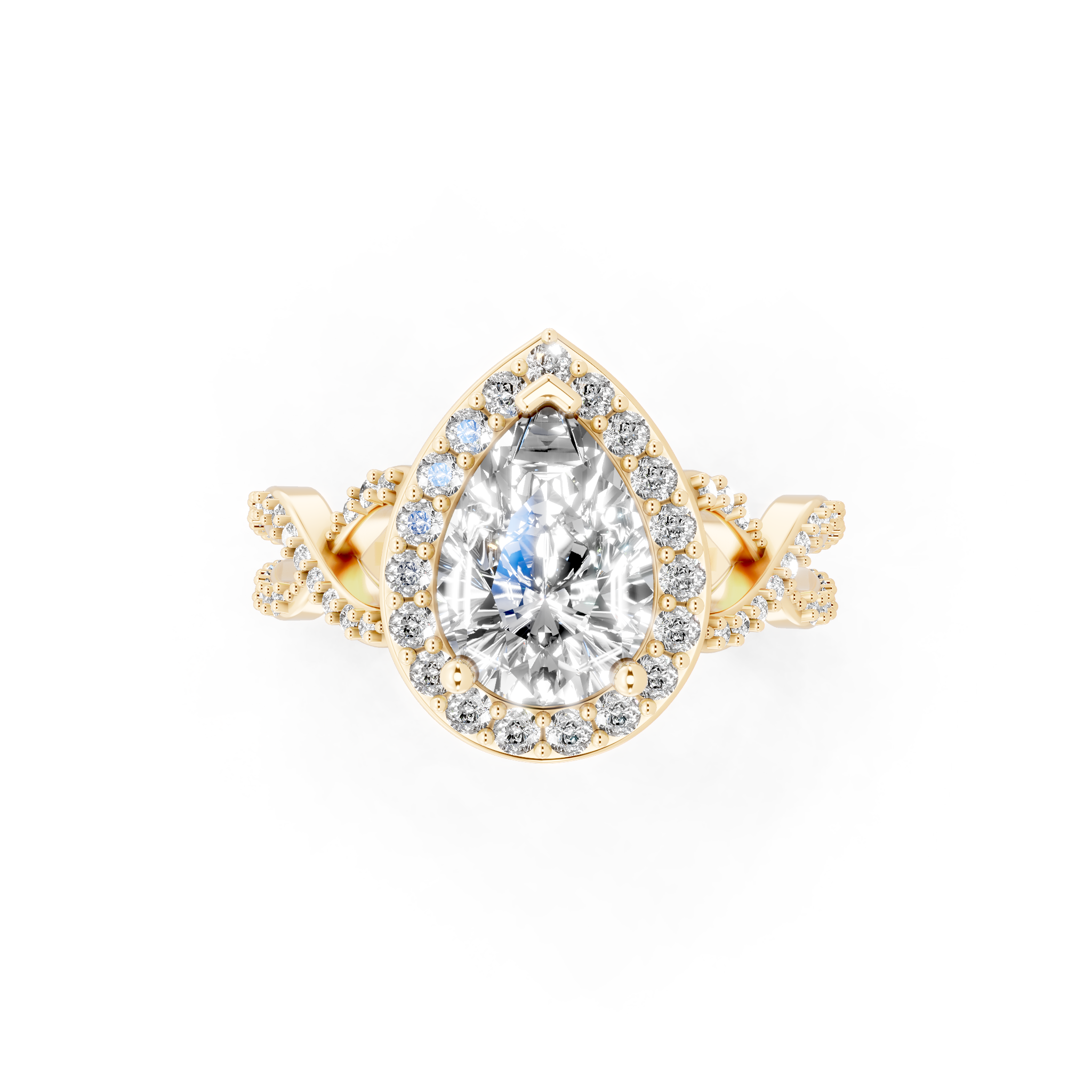 Luxury Pear Shaped Lab Grown Diamond Ring with Halo & Twist Pave Sparkle