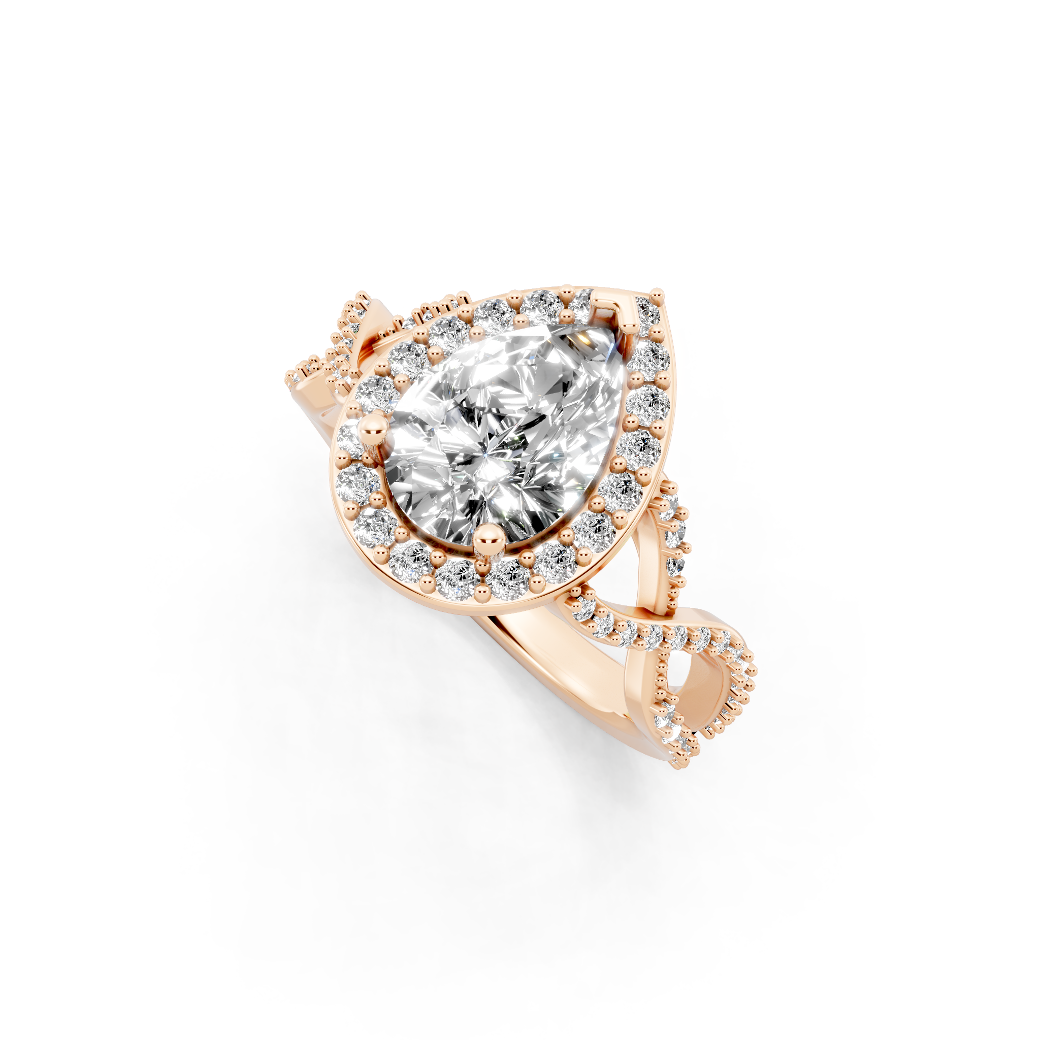 Luxury Pear Shaped Lab Grown Diamond Ring with Halo & Twist Pave Sparkle
