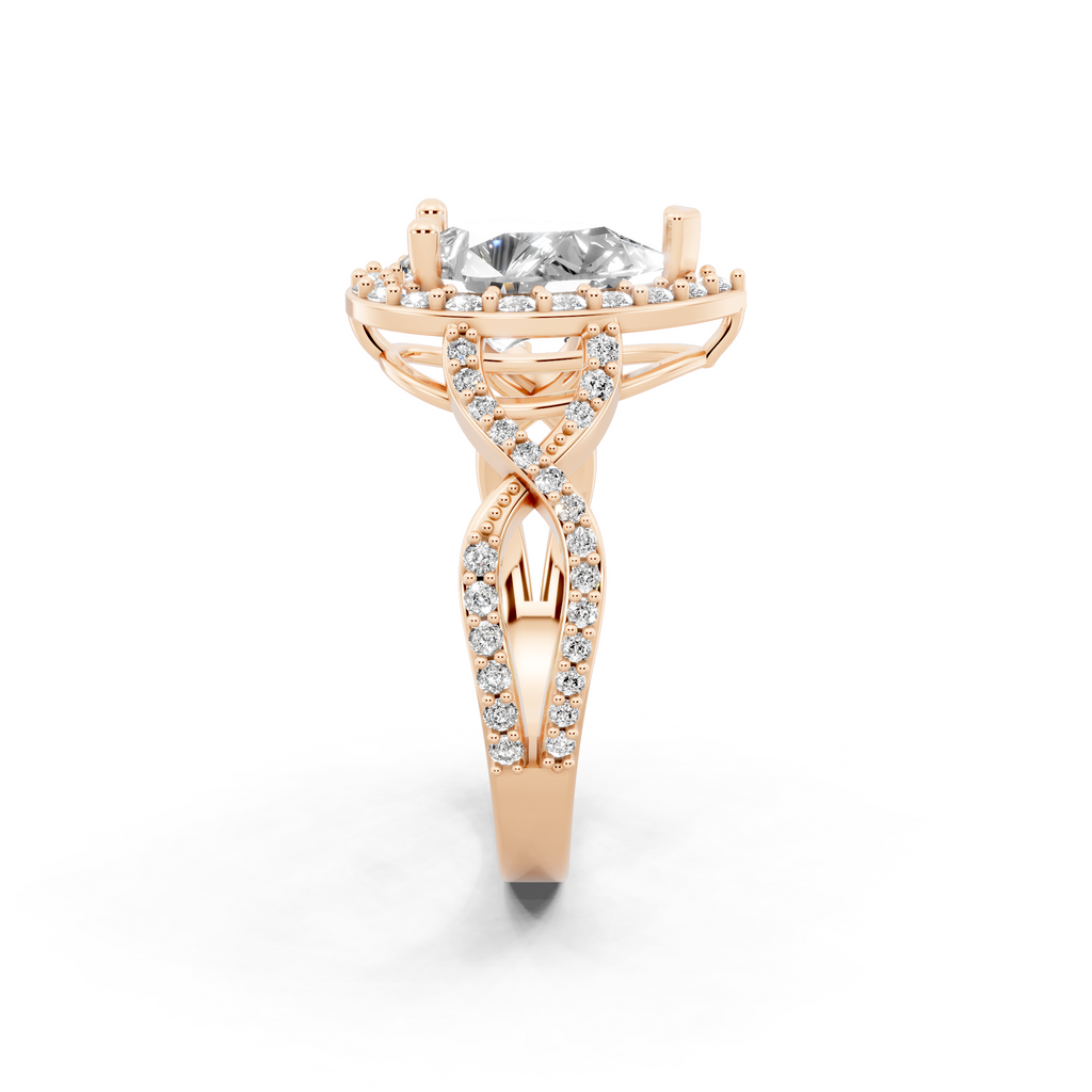 Luxury Pear Shaped Lab Grown Diamond Ring with Halo & Twist Pave Sparkle