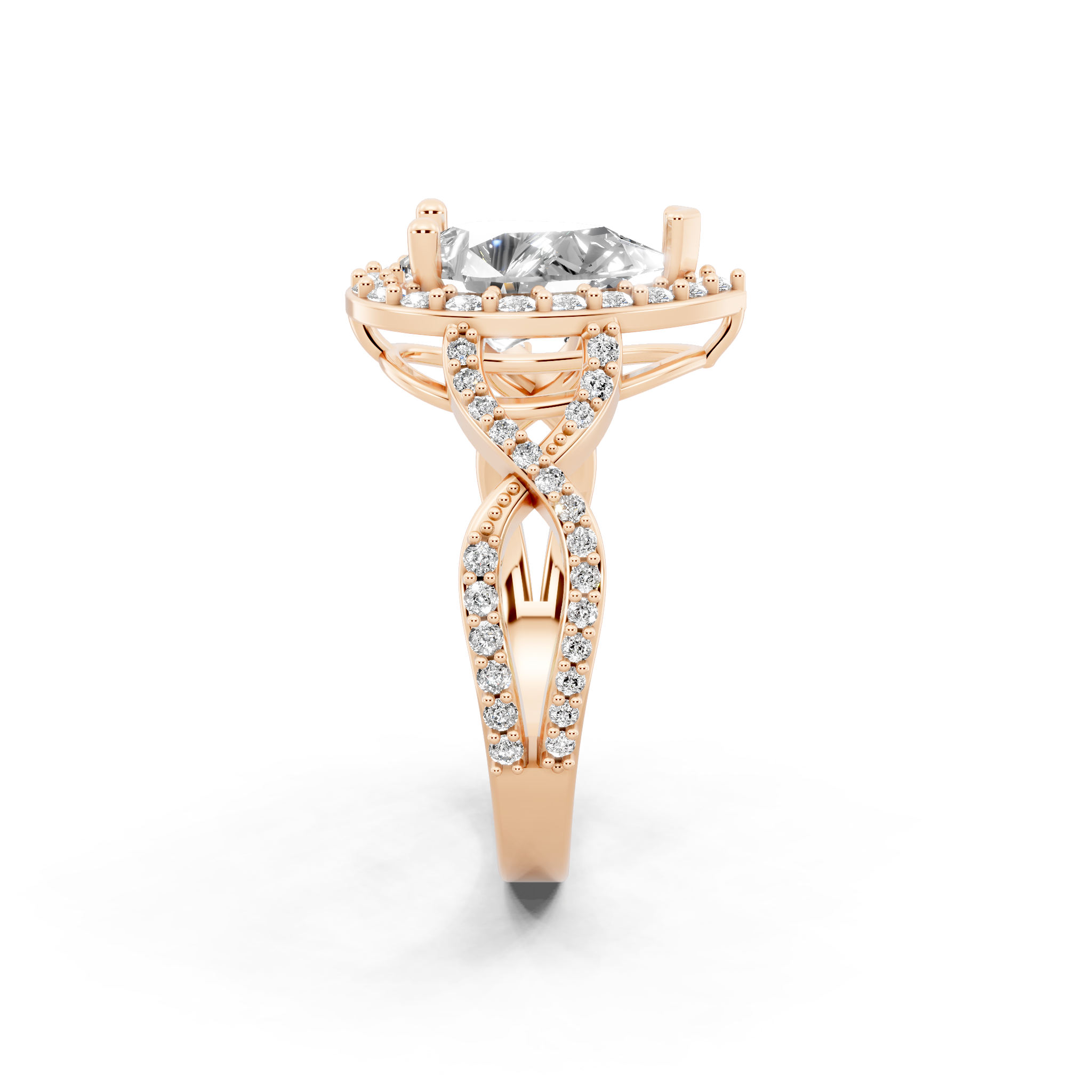 Luxury Pear Shaped Lab Grown Diamond Ring with Halo & Twist Pave Sparkle