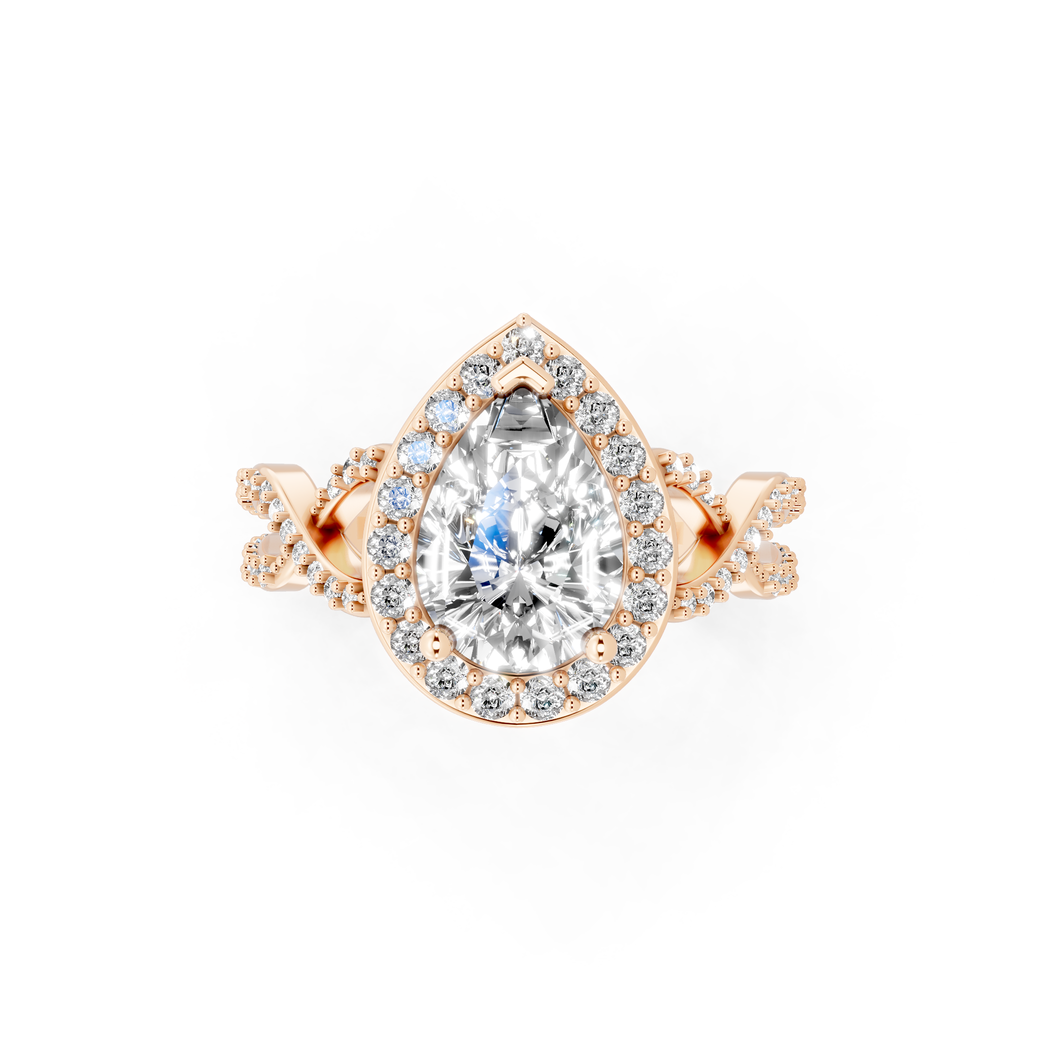 Luxury Pear Shaped Lab Grown Diamond Ring with Halo & Twist Pave Sparkle