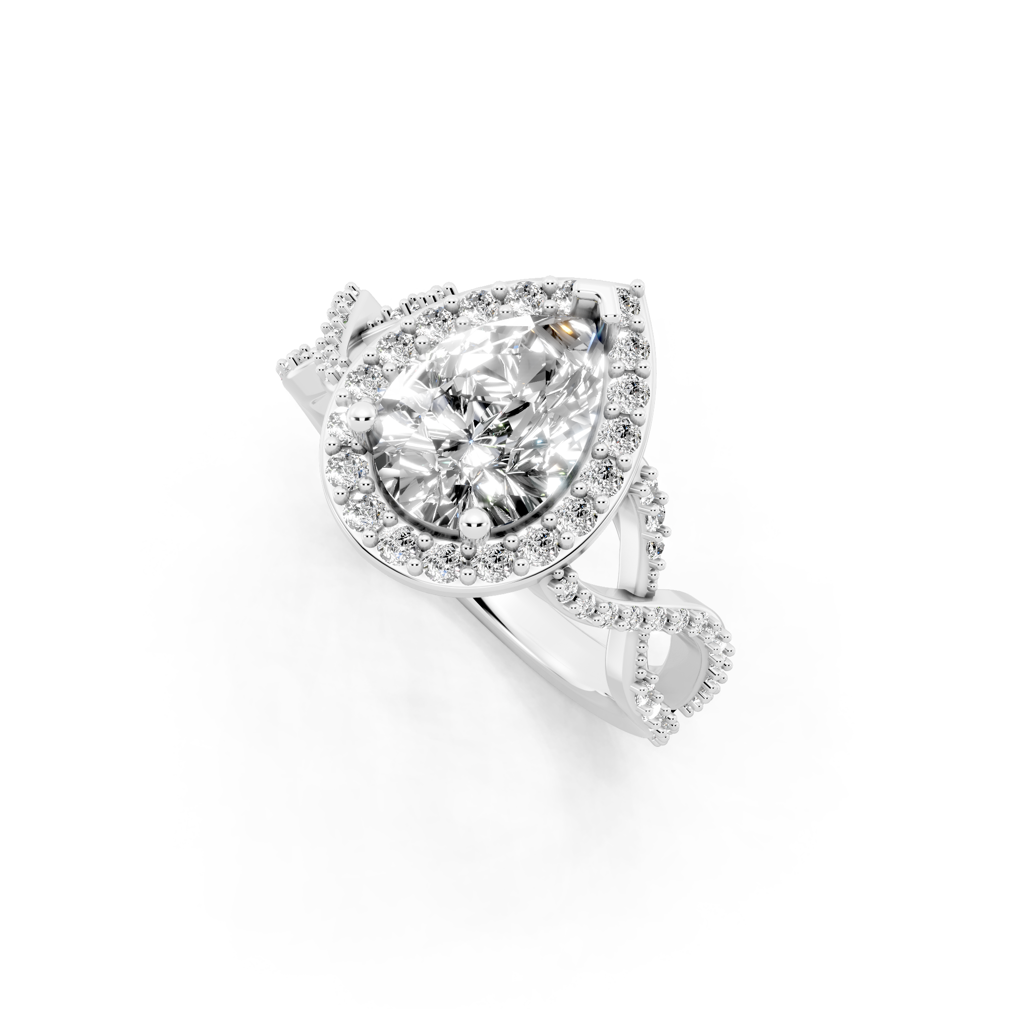 Luxury Pear Shaped Lab Grown Diamond Ring with Halo & Twist Pave Sparkle