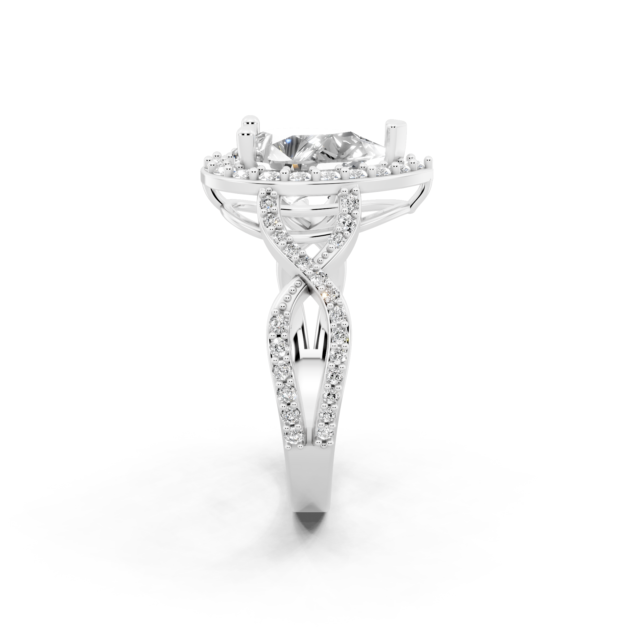 Luxury Pear Shaped Lab Grown Diamond Ring with Halo & Twist Pave Sparkle