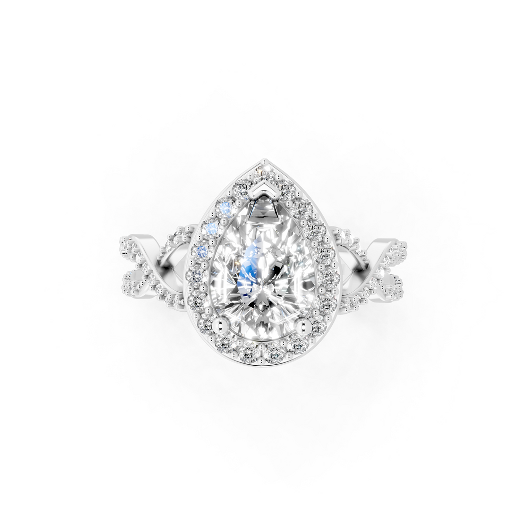Luxury Pear Shaped Lab Grown Diamond Ring with Halo & Twist Pave Sparkle