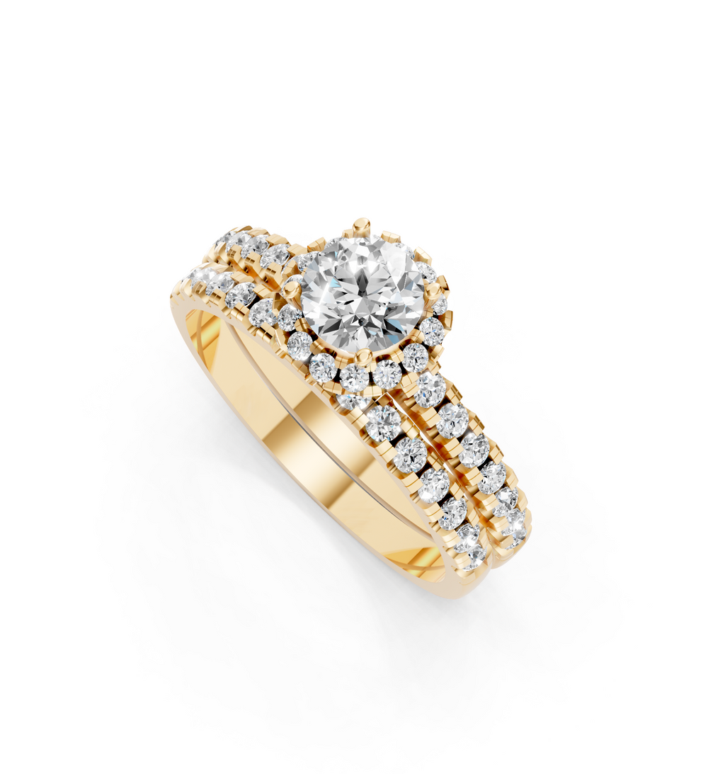 Luxury Round Cut Lab Grown Diamond Halo Engagement Ring with Double Pave Band