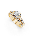Luxury Round Cut Lab Grown Diamond Halo Engagement Ring with Double Pave Band