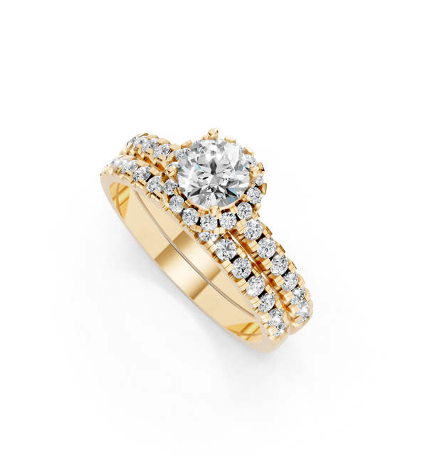 Luxury Round Cut Lab Grown Diamond Halo Engagement Ring with Double Pave Band