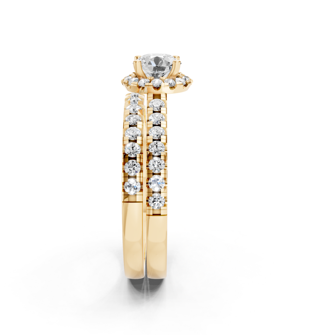 Luxury Round Cut Lab Grown Diamond Halo Engagement Ring with Double Pave Band