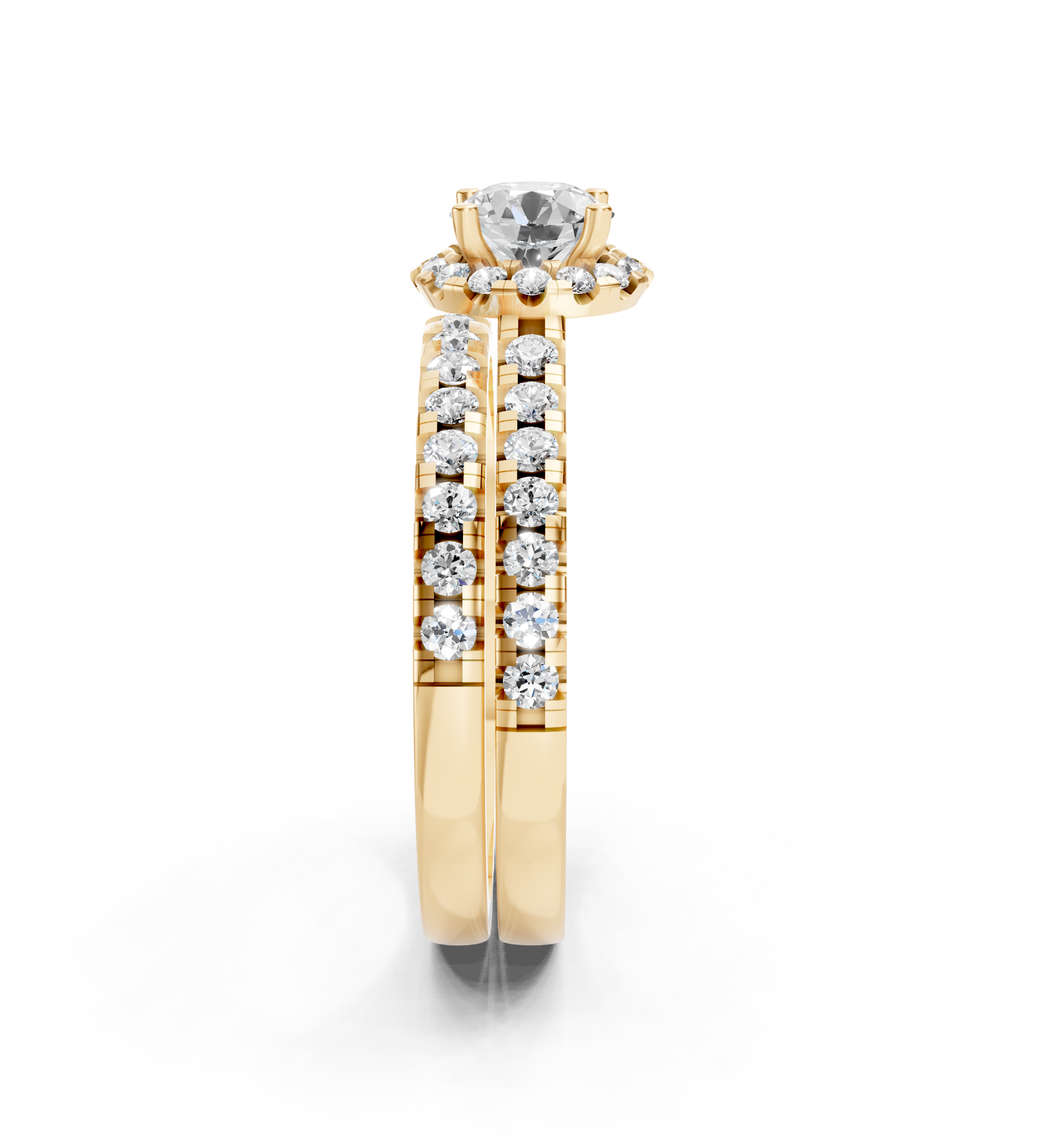 Luxury Round Cut Lab Grown Diamond Halo Engagement Ring with Double Pave Band
