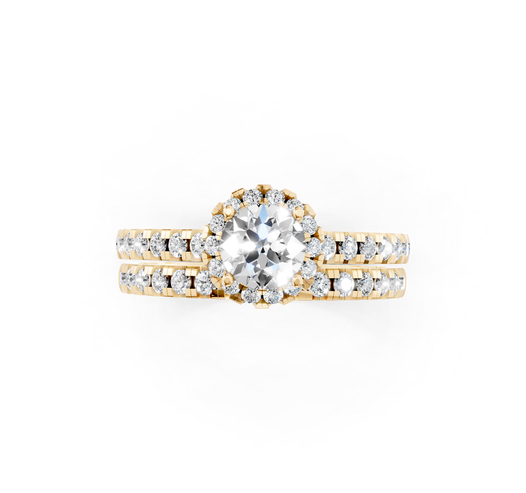 Luxury Round Cut Lab Grown Diamond Halo Engagement Ring with Double Pave Band