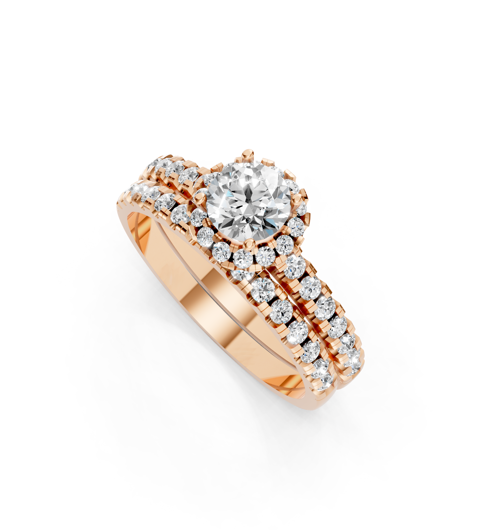 Luxury Round Cut Lab Grown Diamond Halo Engagement Ring with Double Pave Band