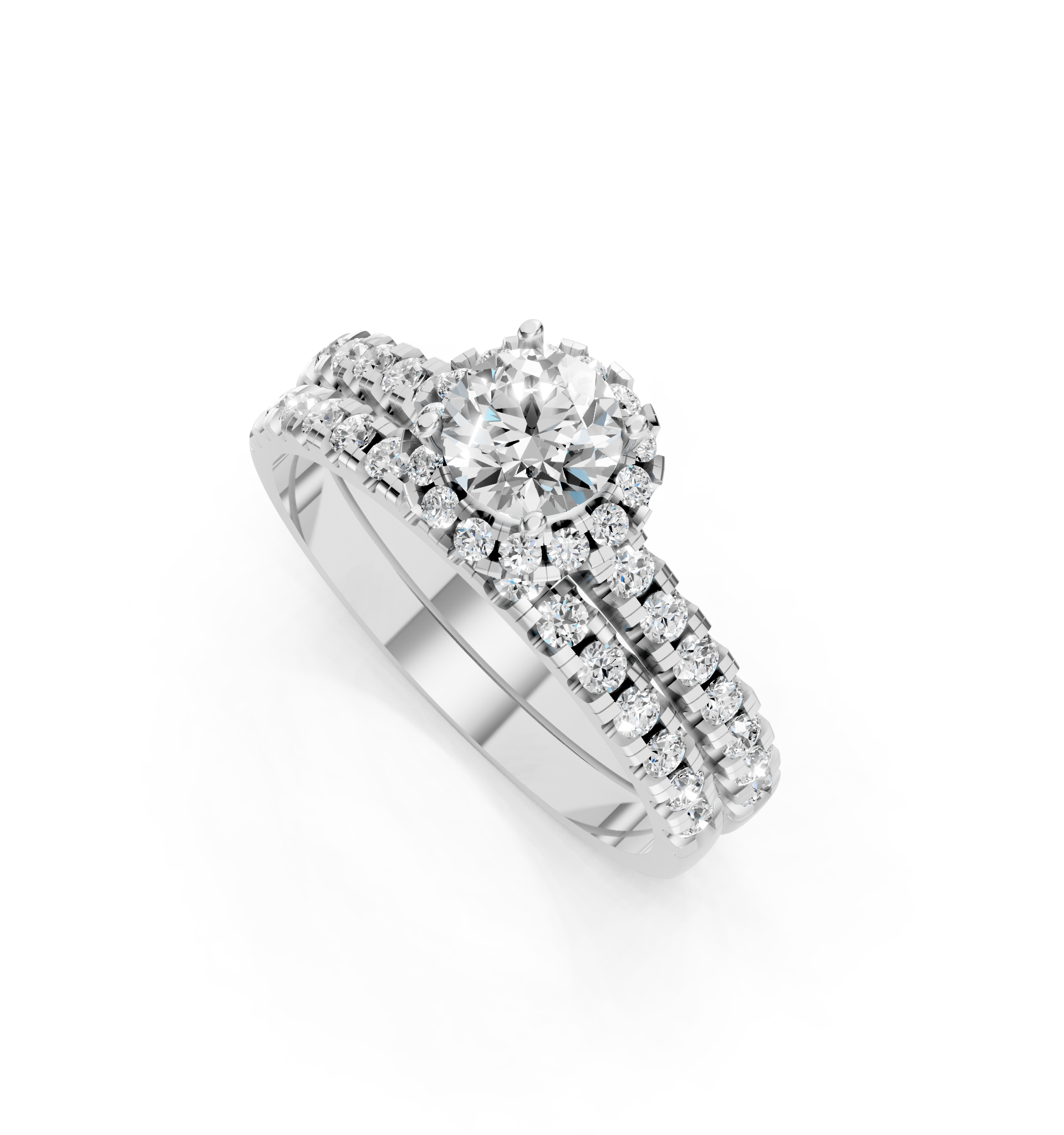 Luxury Round Cut Lab Grown Diamond Halo Engagement Ring with Double Pave Band