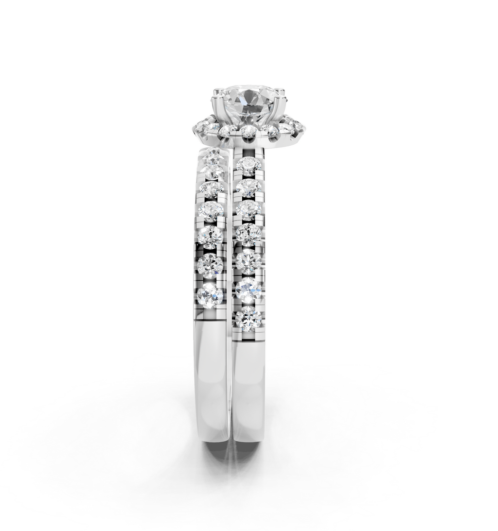 Luxury Round Cut Lab Grown Diamond Halo Engagement Ring with Double Pave Band