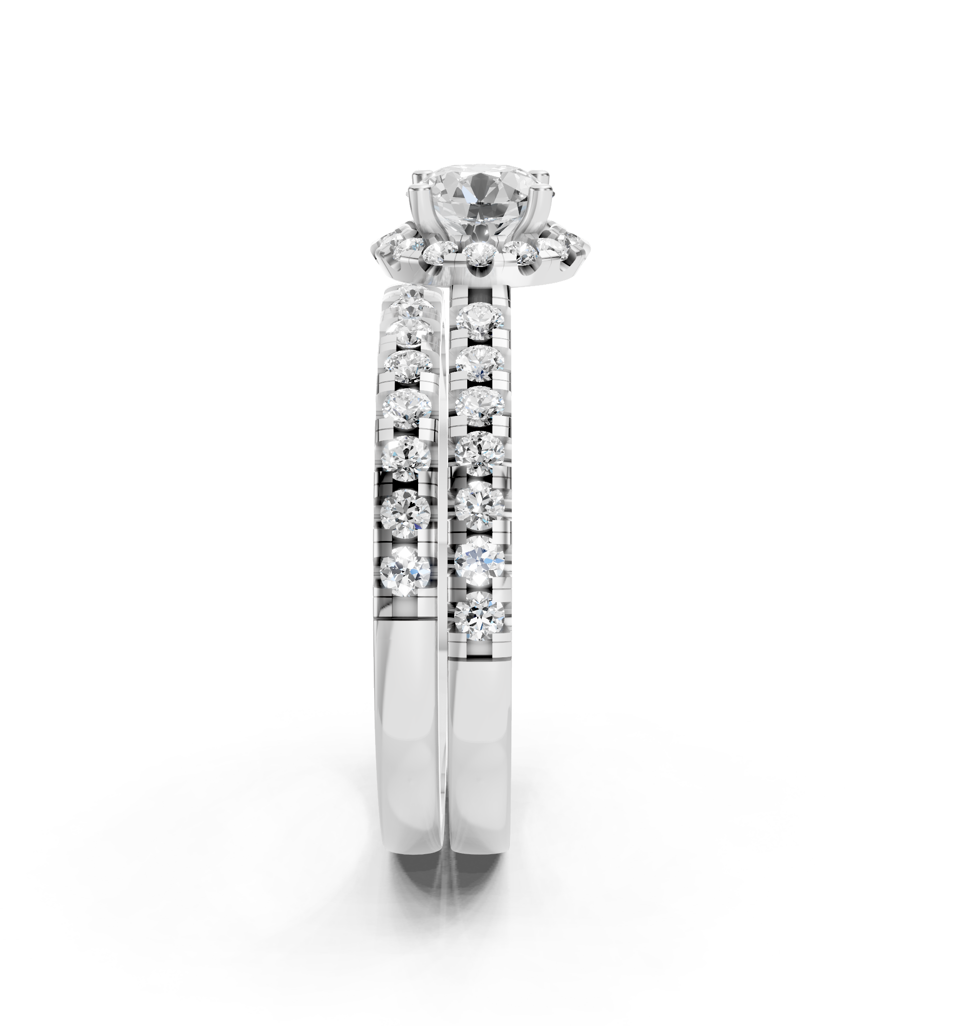 Luxury Round Cut Lab Grown Diamond Halo Engagement Ring with Double Pave Band
