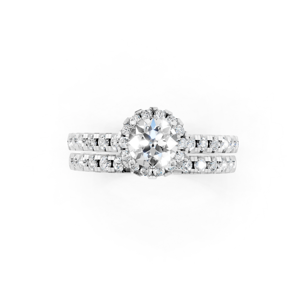 Luxury Round Cut Lab Grown Diamond Halo Engagement Ring with Double Pave Band
