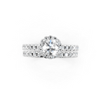 Luxury Round Cut Lab Grown Diamond Halo Engagement Ring with Double Pave Band