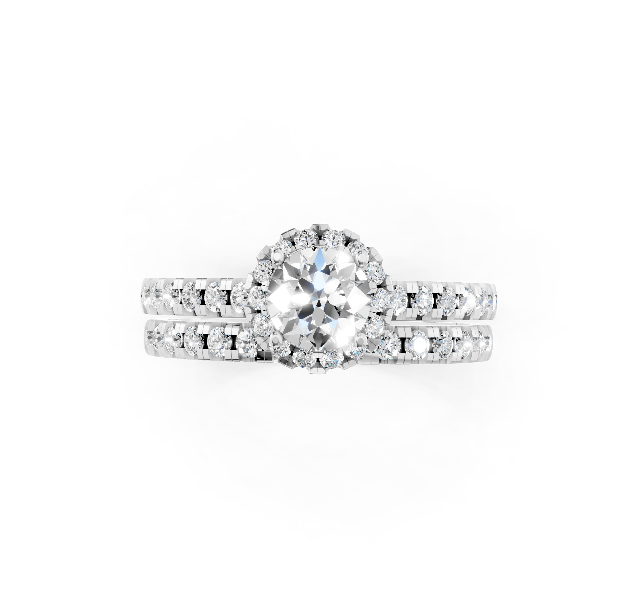 Luxury Round Cut Lab Grown Diamond Halo Engagement Ring with Double Pave Band