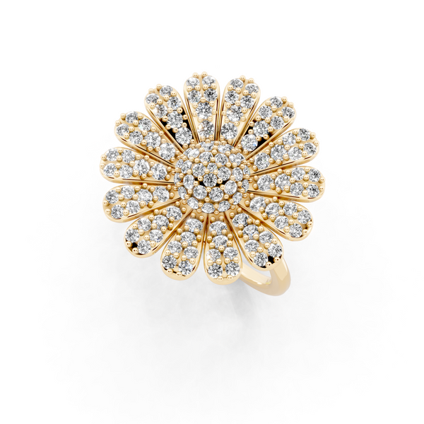 Sunburst Flower Lab Grown Diamond Cluster Design Ring with in 10 or 14 & 18KT Gold