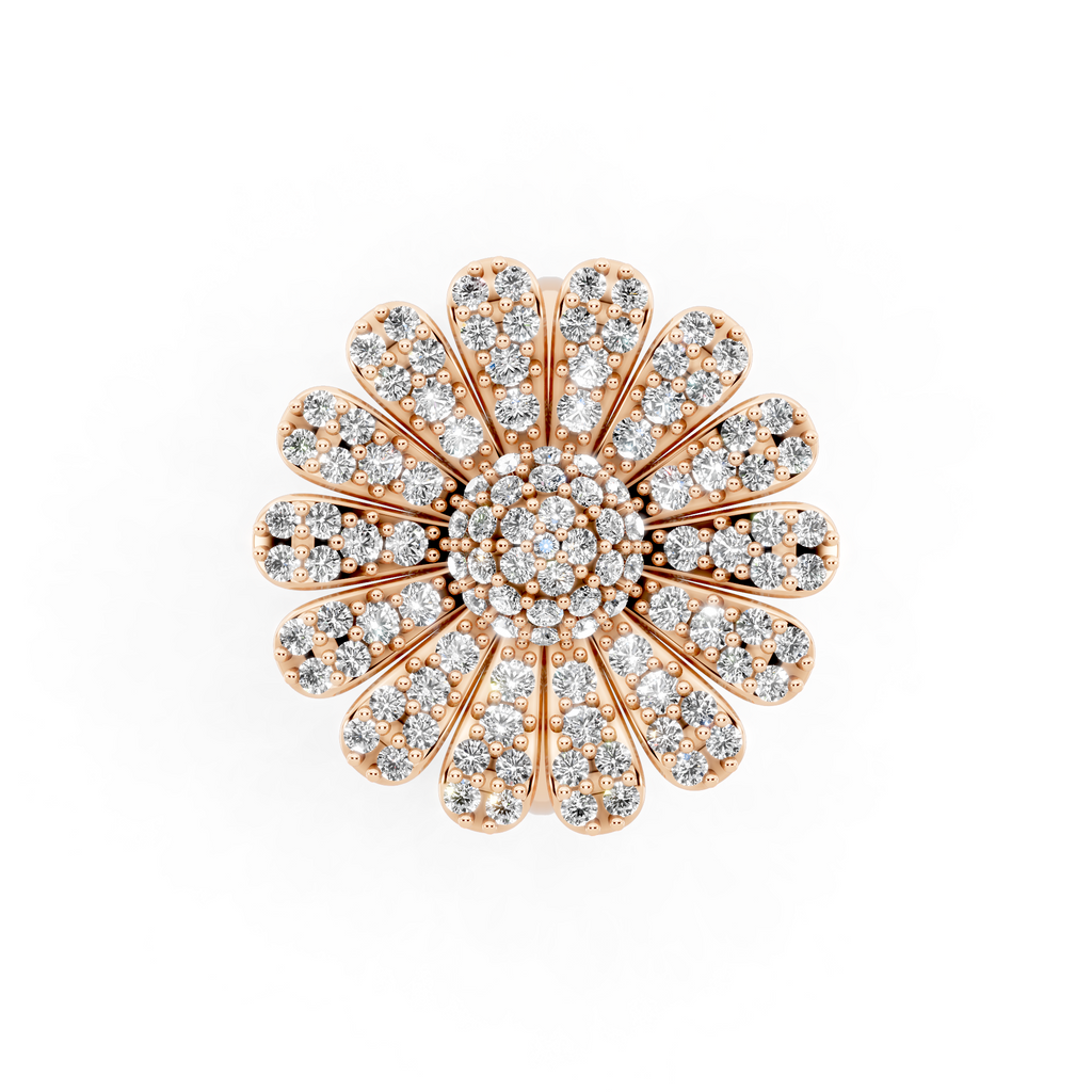 Sunburst Flower Lab Grown Diamond Cluster Design Ring with in 10 or 14 & 18KT Gold
