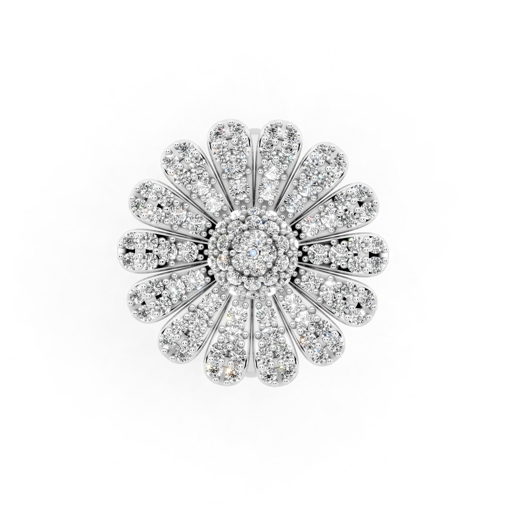 Sunburst Flower Lab Grown Diamond Cluster Design Ring with in 10 or 14 & 18KT Gold