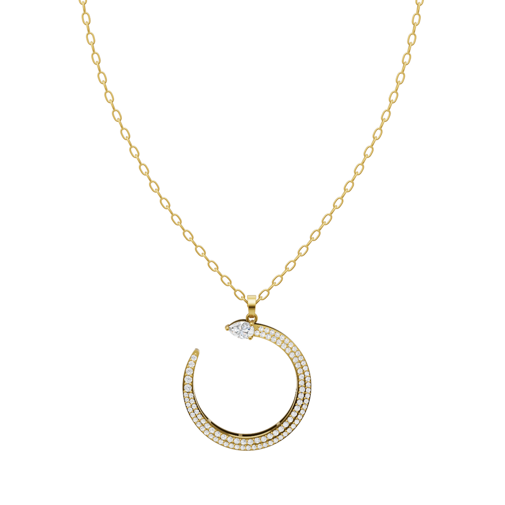 Lunéa Pear & Round Brilliant Cut Pendant Necklace in Gold with Lab Created Diamond Pavé Sparkle