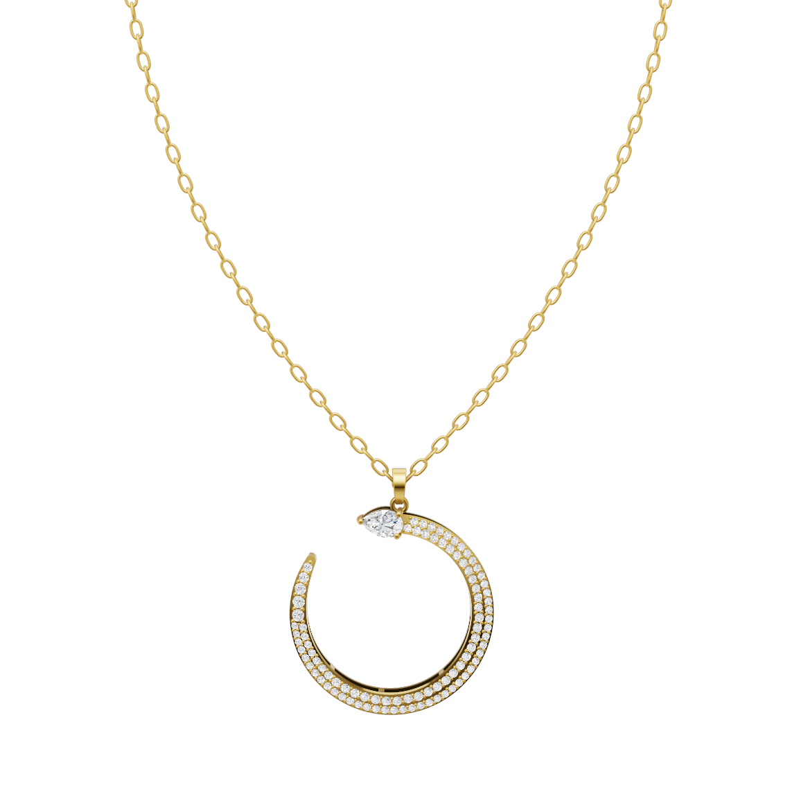 Lunéa Pear & Round Brilliant Cut Pendant Necklace in Gold with Lab Created Diamond Pavé Sparkle