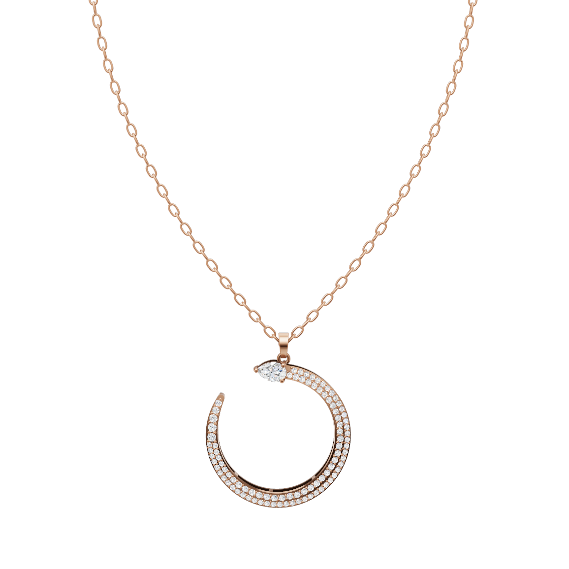 Lunéa Pear & Round Brilliant Cut Pendant Necklace in Gold with Lab Created Diamond Pavé Sparkle