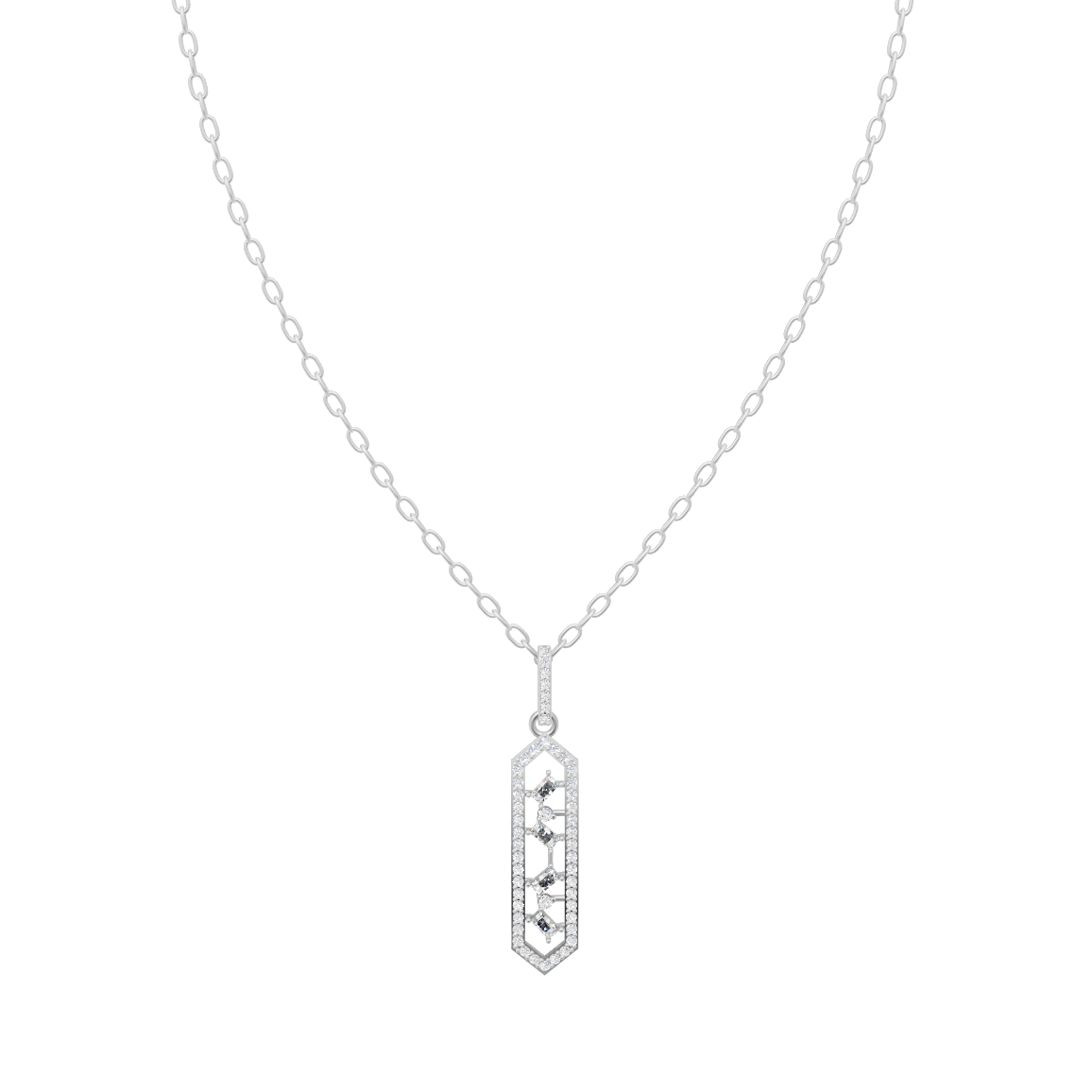 Art Deco Inspired Vertical Pendant Necklace with Mixed Shape Lab Created Stones