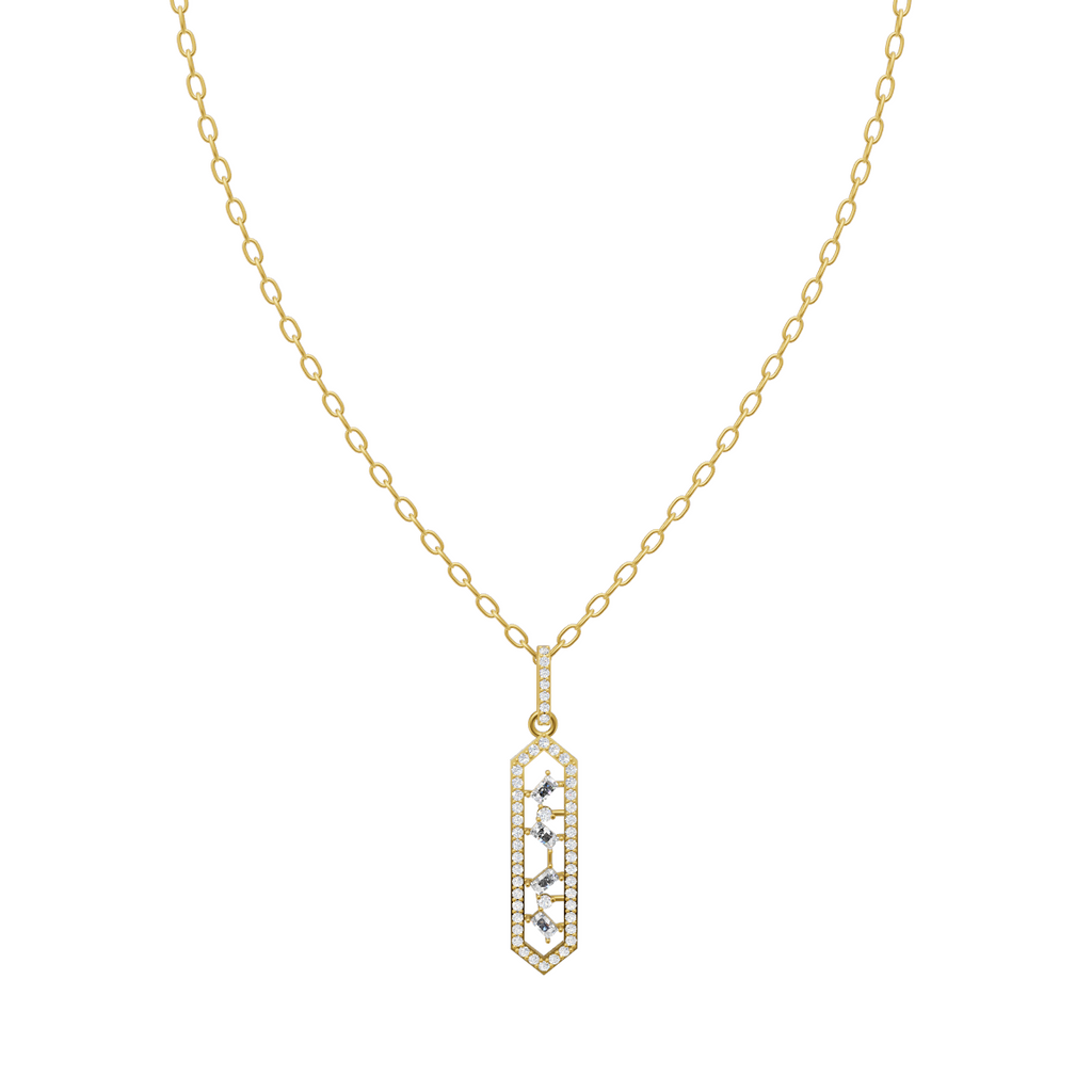 Art Deco Inspired Vertical Pendant Necklace with Mixed Shape Lab Created Stones