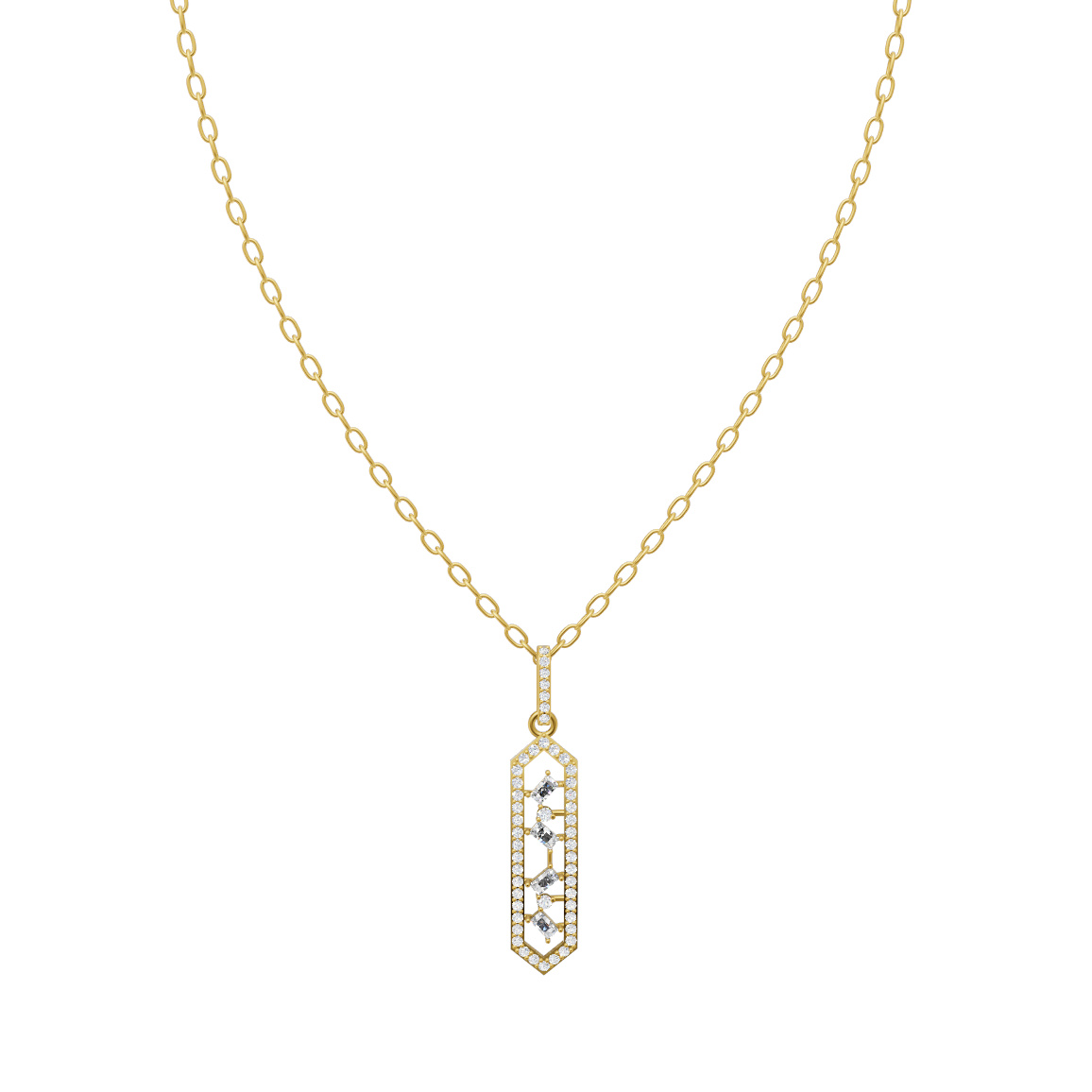 Art Deco Inspired Vertical Pendant Necklace with Mixed Shape Lab Created Stones